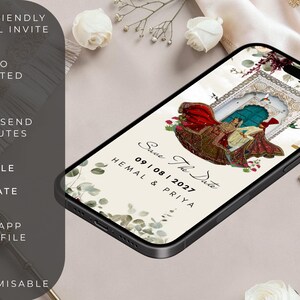 Save the Date Announcement - Indian Couple, Illustation - Digital File can be sent via Whatsapp! E-Invite, Indian Weddings, image 3