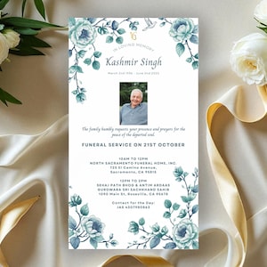 Sikh Funeral Programme - Indian Funeral Invite Personalised, Digital Can be Sent via WhatsApp to Friends and Family