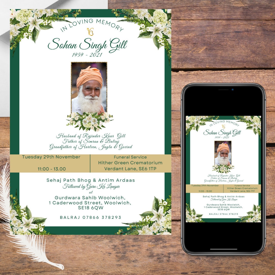 Sikh Funeral Programme Indian Funeral Invite Personalised Etsy UK