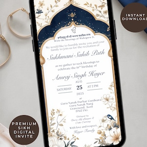 Sukhmani Sahib, Sikh Akhand Sahib Part Invitation - Birthday - Invite Can sent via WhatsApp  - Instant Download