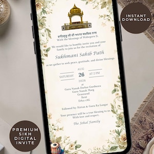 Sukhmani Sahib Path Invitation | Sikh Digital Invite | Floral Punjabi Invite | WhatsApp Invite | Gurdwara Path Invitation | Instant Download image 1