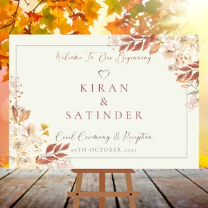 Autumn Wedding Welcome Sign - Civil and Reception - Printed on A1 or A2 Foamex