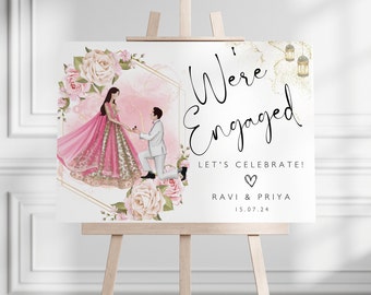 Indian Engagement Welcome Sign| Engagement Sign | Roka Sign | Rokha Sign | Hindu Wedding Sign | Illustration Couple