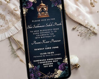 Editable Sukhmani Sahib Path Invitation Template | Sikh Religious Ceremony Invite | Birthday Path | Punjabi Invite | Canva Instant Download