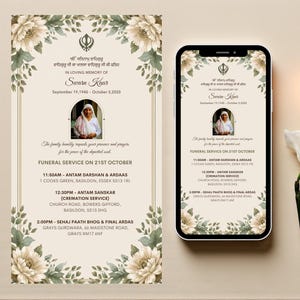 Sikh Funeral Programme | Sikh Funeral Digital Invite | Funeral Announcement | Indian Funeral Program