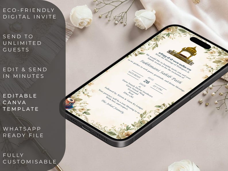 Sukhmani Sahib Path Invitation | Sikh Digital Invite | Floral Punjabi Invite | WhatsApp Invite | Gurdwara Path Invitation | Instant Download image 3