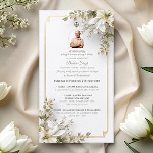 Sikh Funeral Invitation | Editable Antam Sanskar & Ardaas Card | Digital, Send Via WhatsApp, Instant Download, Self Edit In Canva