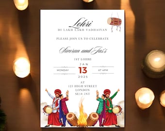 Invitation numérique Lohri - E-invitation - naissance d&#39;une fille, Newley Wed, téléchargement immédiat, édition sur Canva