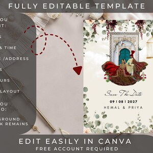 Save the Date Announcement - Indian Couple, Illustation - Digital File can be sent via Whatsapp! E-Invite, Indian Weddings, image 5