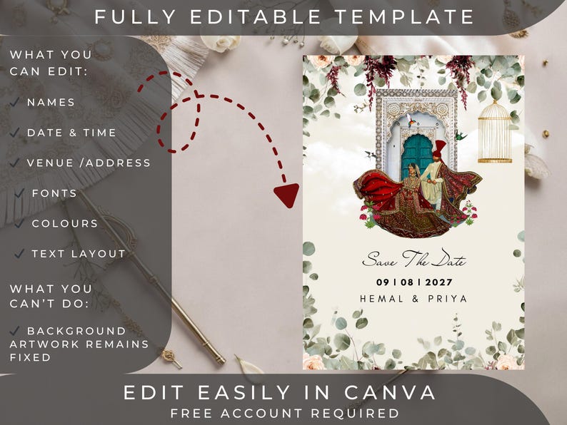 Save the Date Announcement - Indian Couple, Illustation - Digital File can be sent via Whatsapp! E-Invite, Indian Weddings, image 5
