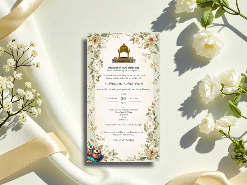 Sukhmani Sahib Path Invitation | Sikh Digital Invite | Floral Punjabi Invite | WhatsApp Invite | Gurdwara Path Invitation | Instant Download image 7