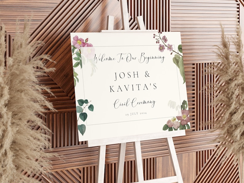 Personalised Roka Ceremony Sign | Printed Foamex Board A1 A2 | Botanical Floral | Indian Engagement Décor | Custom Names & Date | UK Seller image 4