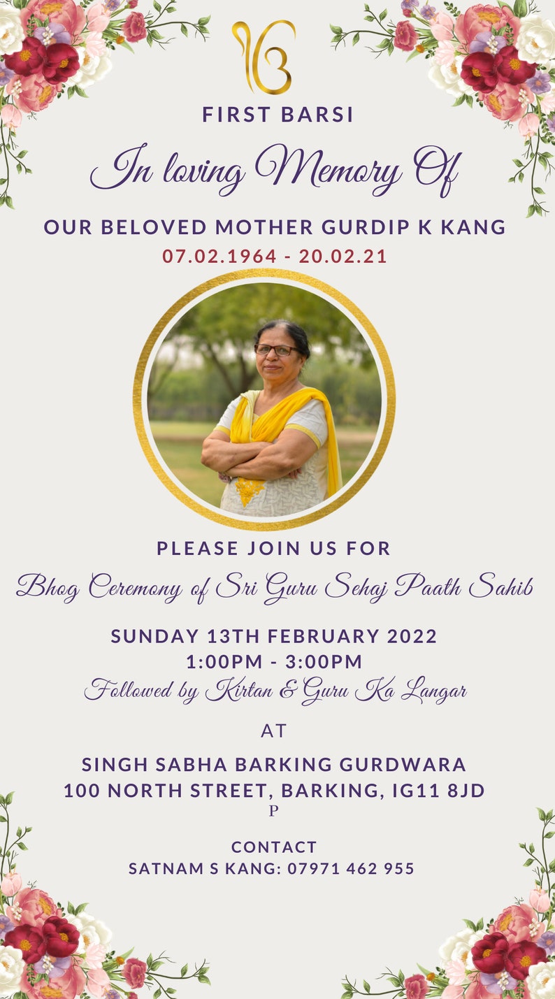 First Barsi Part Invitation Sikh Religious Digital Etsy India