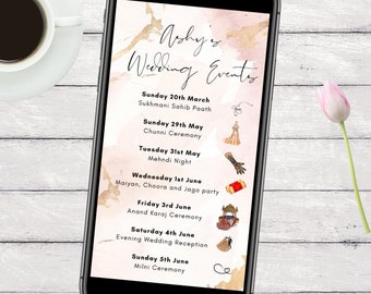 Sikh Wedding Week Timeline - Punjabi Wedding Week Digital Itinerary, Send via WhatsApp to your guests