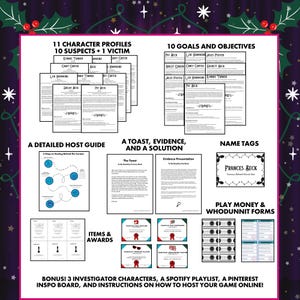 Christmas Murder Mystery Party Game for 6–10 Players Printable | Holiday Hollywood Mystery Kit | 1950s Vintage Dinner Party Game image 3