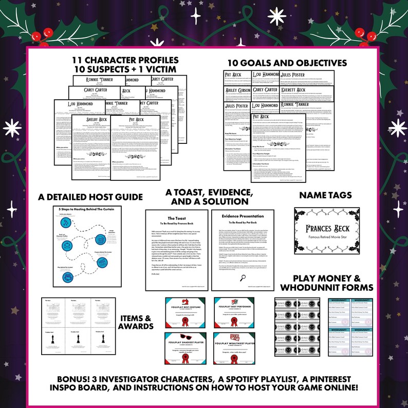 Christmas Murder Mystery Party Game for 6–10 Players Printable | Holiday Hollywood Mystery Kit | 1950s Vintage Dinner Party Game image 3