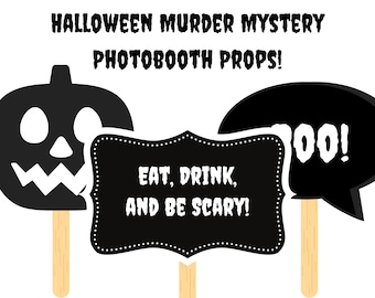 Rekwizyty do fotobudki na Halloween z motywem morderstwa (do pobrania w wersji cyfrowej)