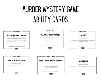 Carte abilità del gioco Murder Mystery, componenti aggiuntivi per Foulplay Party (download immediato)