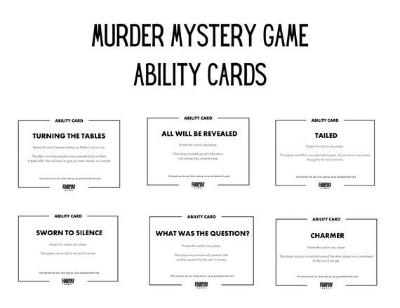 Murder Mystery Game Ability Cards Instant Download (Download Now