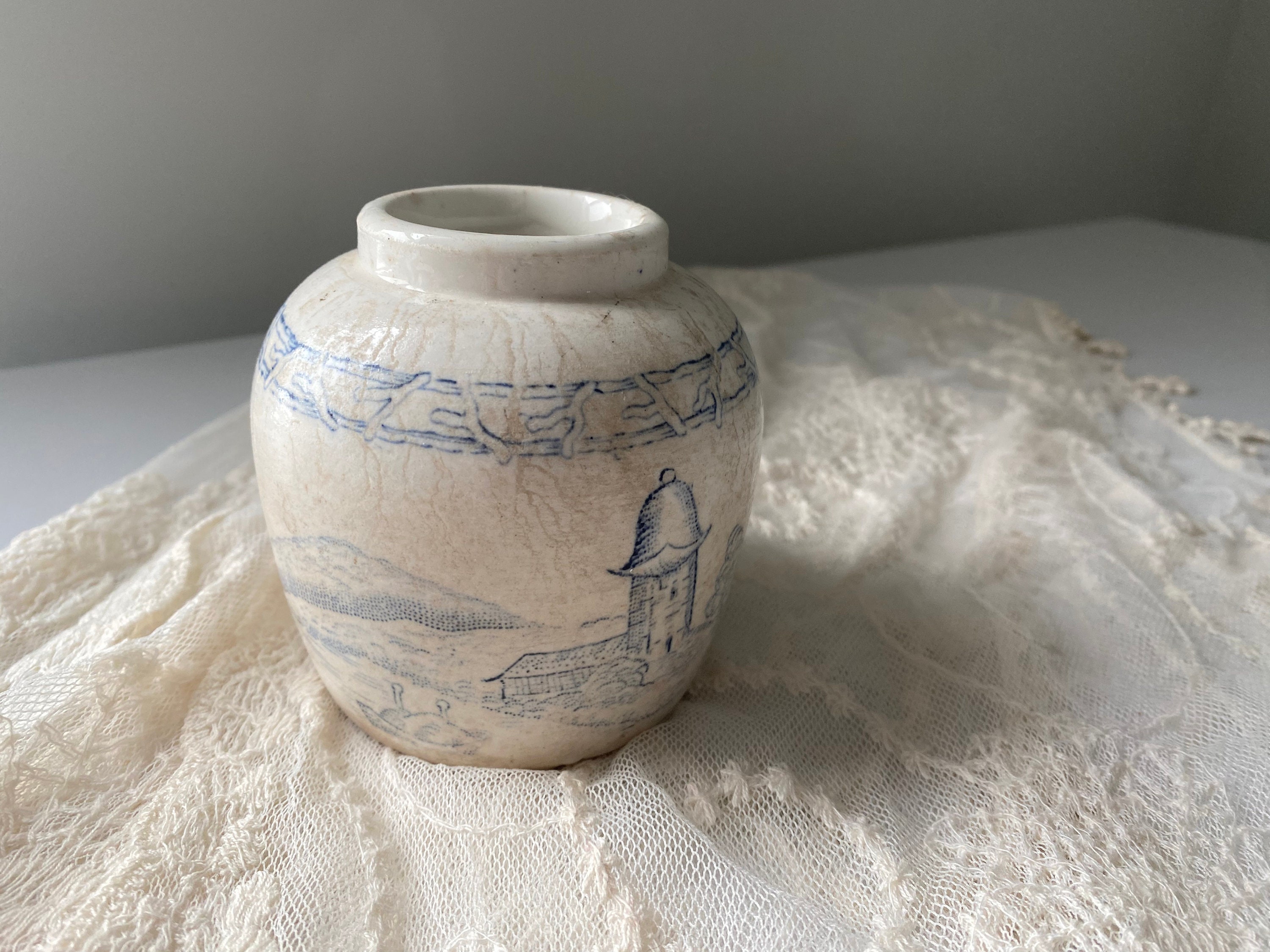 Antique Rustic Blue & White Ginger Jar - Etsy