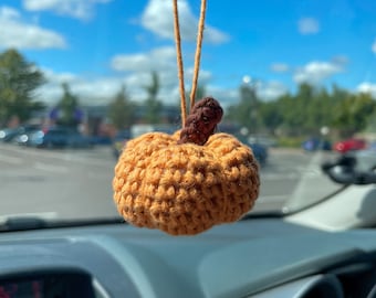 Crochet Pumpkin Car Charm | Halloween Pendant | Rear-View Mirror Accessory | | Car Hanging | Spooky Decor