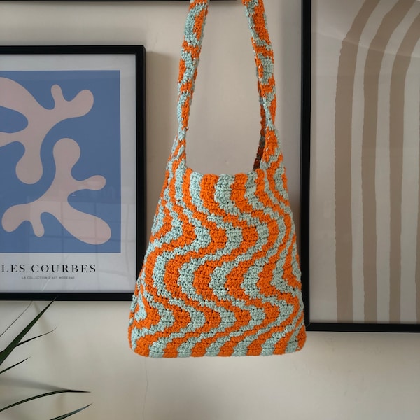 Psychedelic Crochet Bag | Crochet Tote Bag | y2k Bag | Wavy Crochet Bag