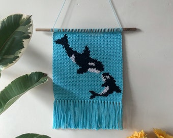 Orca Wall Hanging | Crochet Tapestry Home Decor | Killer Whale