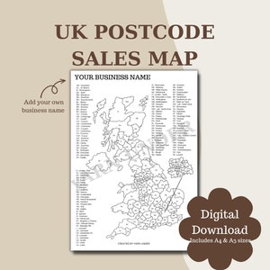Personalisierbare UK Postleitzahlen-Verkaufskarte | Business Sales Tracker | Druckbare Farbe In Karte | Digitaler Download