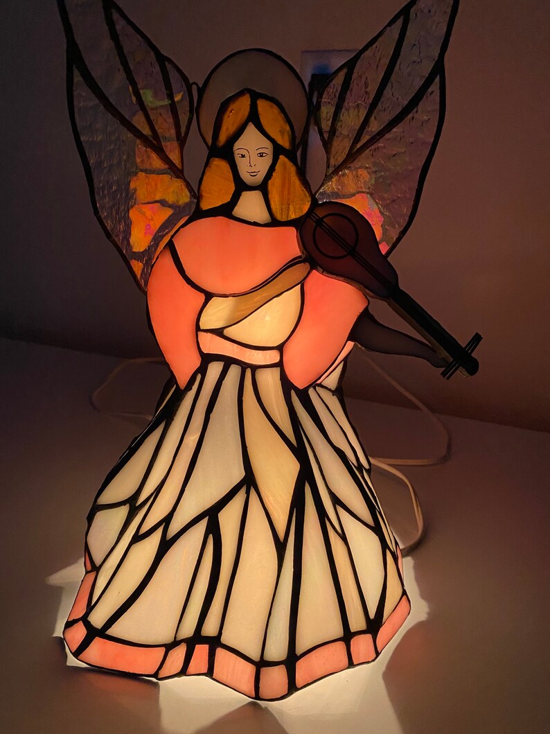 Vintage Stained Glass Angel Lamp. Stained Slag Glass Angel Etsy