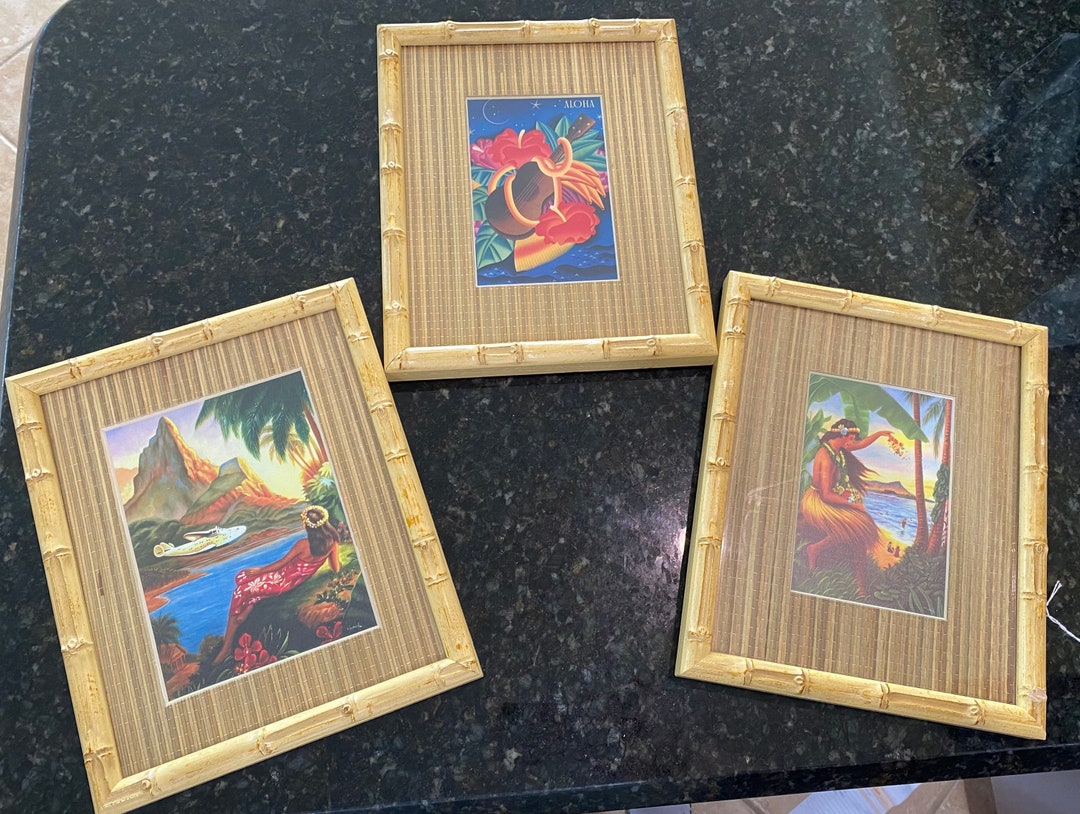 Vintage Hawaiian Prints on Handmade Kauai Rattan Frames. Etsy