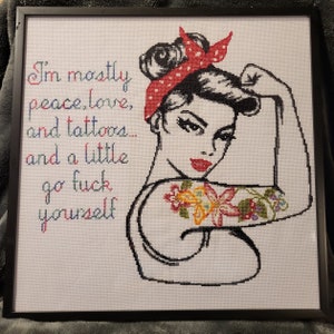 Peace, Love, Tattoos and GFY cross stitch digital PDF pattern
