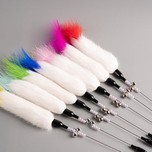 Wend Cat Toy With Rabbit Fur and Leather Teaser Cat Toy Etsy