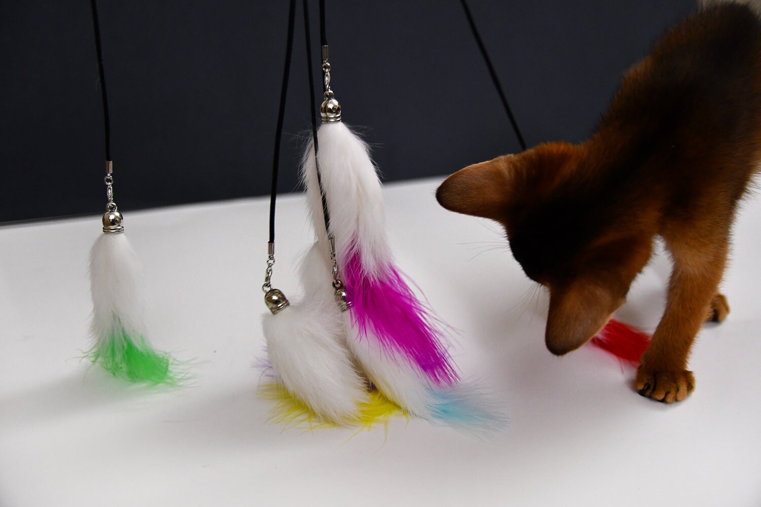 Wand Cat Toy on a String With Rabbit Fur and Feather with a Etsy