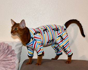 XXS-XXL Pajama for cat slim, Cat Pajama, Comfortable pet Clothing from knotted cotton.