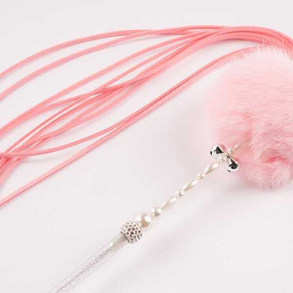 Wend Cat Toy with Rabbit fur and Leather, Teaser cat toy