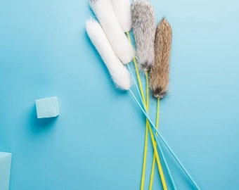 Wand Cat Toy With Rabbit Fur, Fur on a Stick, Teaser Cat Toy