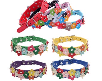 Cute PU Leather Dog Collar with Adorable Flowers for X Small, Small, Medium size dogs and puppies