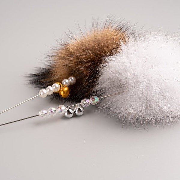 Wand Cat Toy With Raccoon Fur, Fur on a Stick, Teaser Cat Toy