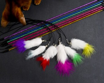 Cat Toy Wand on a String With Rabbit Fur and Feather with a String, Teaser