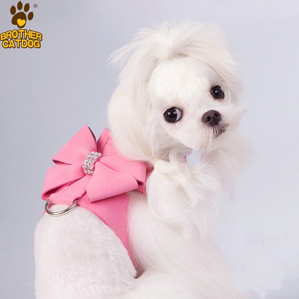 Dog, Cat Harness with Hope Bow and Rhinestone.