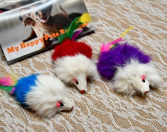 Cat toys Mouse from Rabbit fur 4.7″ long 3pc  set