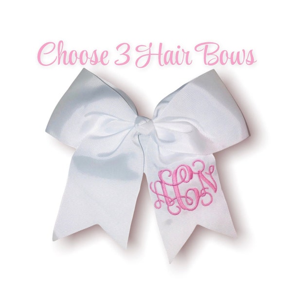 3 Hair Bows with Monogram • Letter, Name, or Initials / Monogram • Cheer Bows