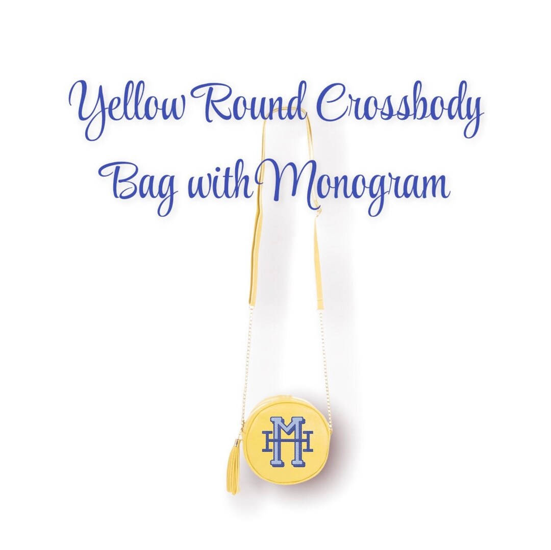 Yellow Round Crossbody Bag With Monogram Monogram Personalize With