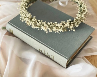 Trockenblumen Haarkranz für Hochzeit, Baby Fotos, Brautjungfer, Armband, Ansteckstrauß, Eukalyptus, Lavendel, Schleierkraut