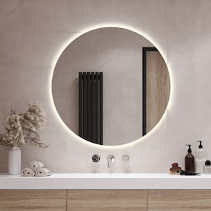 Round Mirror with LED I 3 light options I Makeup Mirror, LED Light, Bathroom Mirror, Asymmetrical Mirror, Modern Design, Handmade Warm