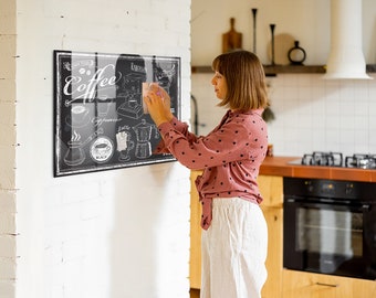 Organiseur mural pour machines à café, tableau de tâches ménagères magnétique, tableau mémo noir et blanc, motif aliments et boissons