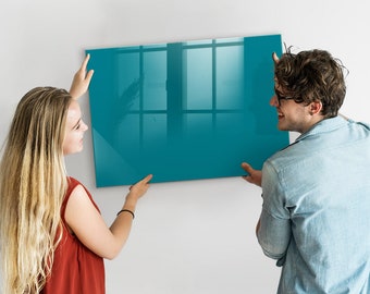 Teal Glass Command Center, Sea Color, Magnetic Chore Board, Large Board, Message Board