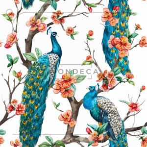 Peacock With Japanese Flowers Wallpaper Removable Wallpaper - Etsy