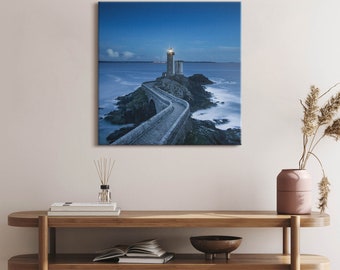 The road to the lighthouse Canvas, Picture Wall Hanging, Blue Wall Art, Landscape Canvas Painting