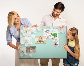 Blooming Flowers Note Board, XXL Cork Board, Student's Notes Board, Pins included, Custom Pattern, Goal Board, Turquoise